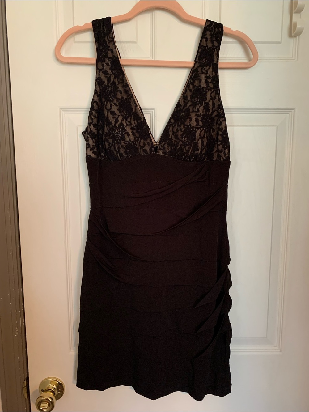 City Triangles Blush and Black Lace Overlay Dress